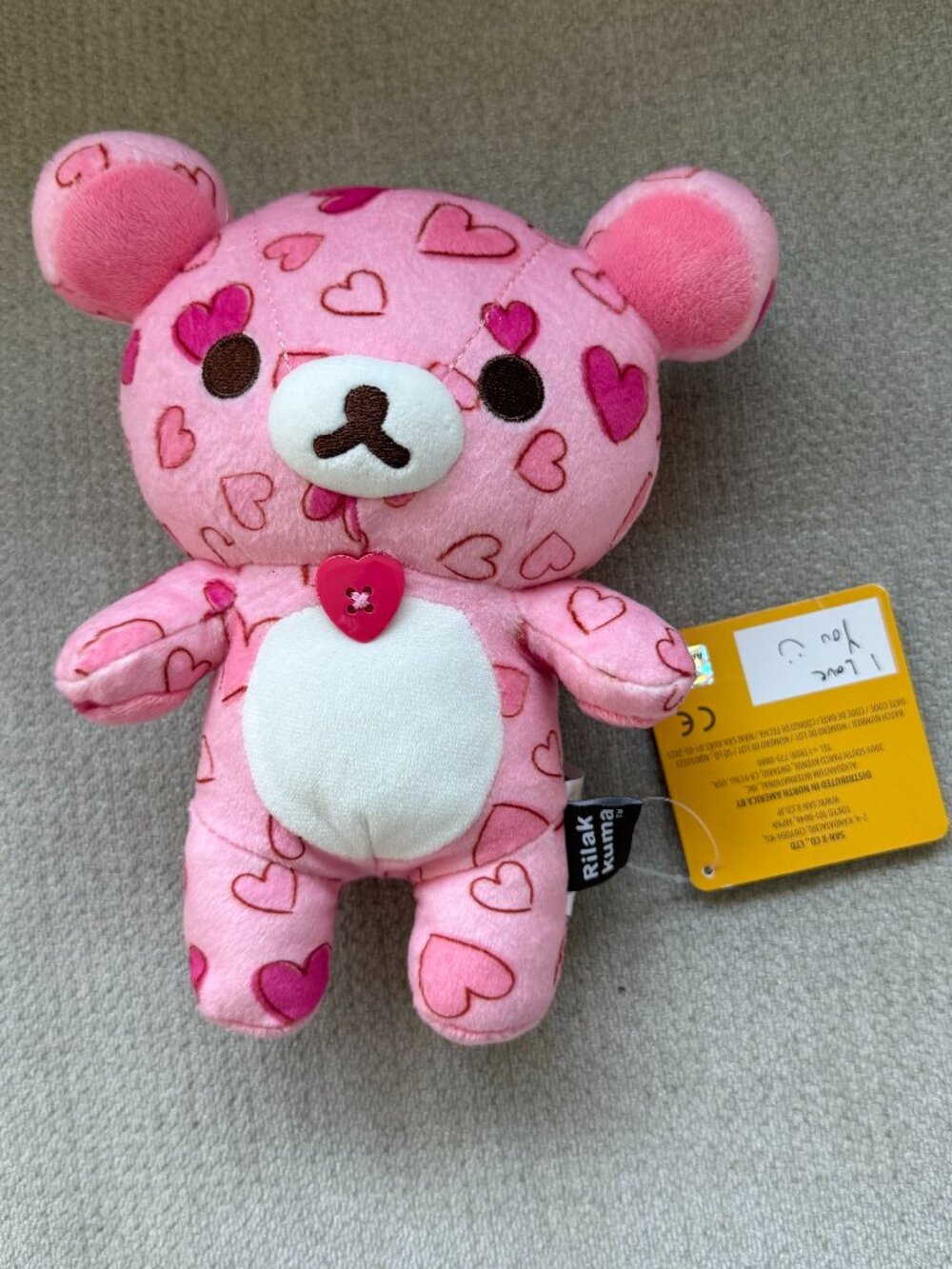 San-X Rilakkuma Plush Korilakkuma Pink Heart 8 Inches